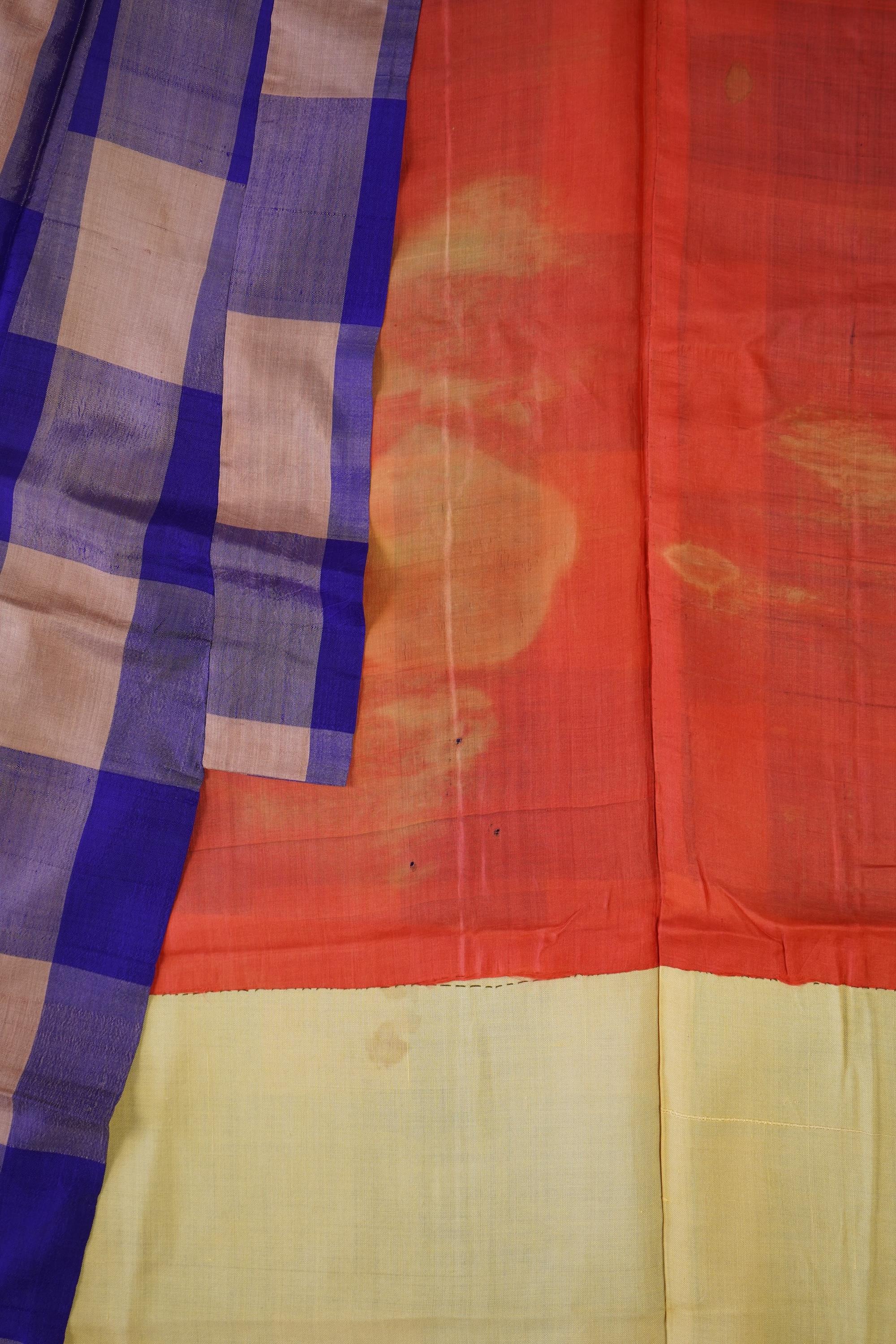 Four 1930’s - 1950’s printed silk full length silk lined Japanese kimonos. Two floral and two geometric in design. Longest black and orange floral designed kimono, 150cm long. Condition - purple and pink check kimono the